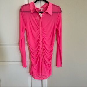 NEW Good American Pink Ruched Mesh Dress
